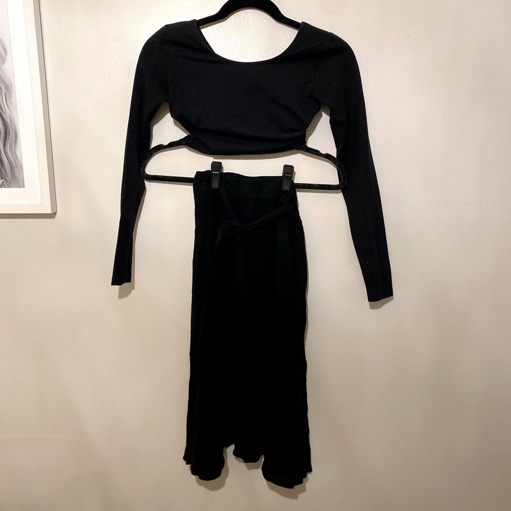 American Apparel black skirt long sleeve crop top set